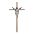 Crucifix-10" walnut with antique silver traditional risen christ used in funeral service operations, from lynch supply