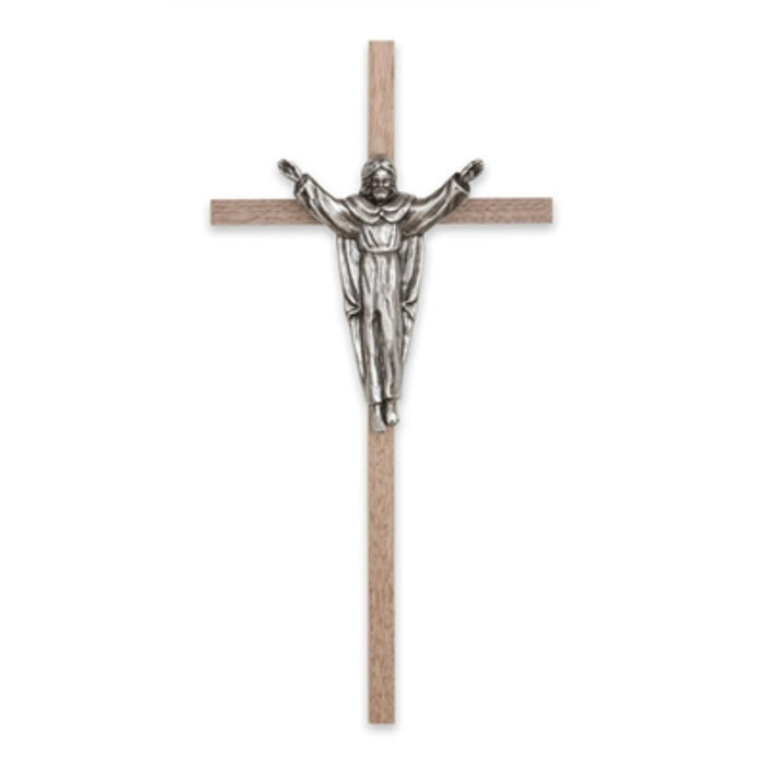 Crucifix-10" walnut with antique silver traditional risen christ used in funeral service operations, from lynch supply