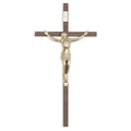 Crucifix-10" walnut with bright gold corpus used in funeral service operations, from lynch supply