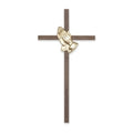 Crucifix-10" walnut with bright gold praying hands used in funeral service operations, from lynch supply