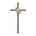 Crucifix-10" walnut with bronze praying hands used in funeral service operations, from lynch supply