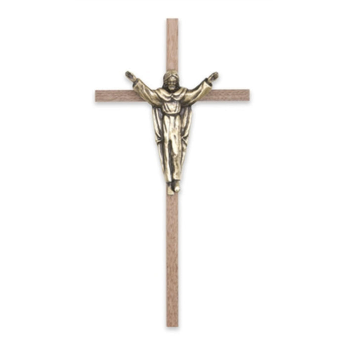 Crucifix-10" walnut with traditional risen christ - walnut/bronze used in funeral service operations, from lynch supply