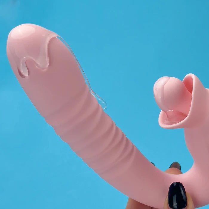 curved design Thrusting rabbit vibrator flexible clit tapping