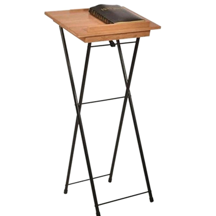Deluxe portable folding register stand with hardwood top used in funeral service operations, from lynch supply