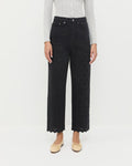 Demi Embroidered Pant in black denim and Lolo Pointelle Long-Sleeve Tee in grey cotton.