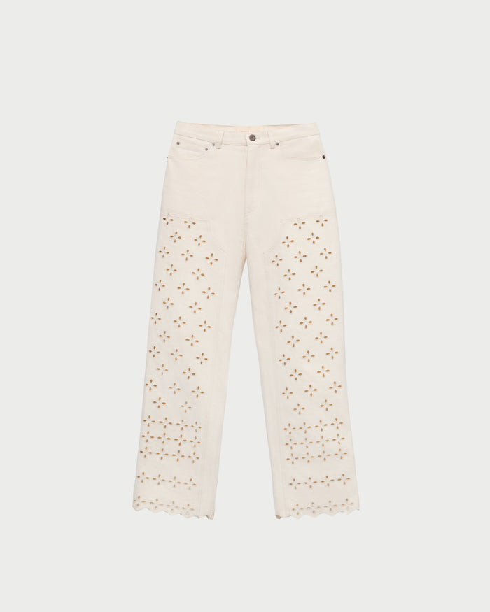 Demi Embroidered Pant in natural denim.