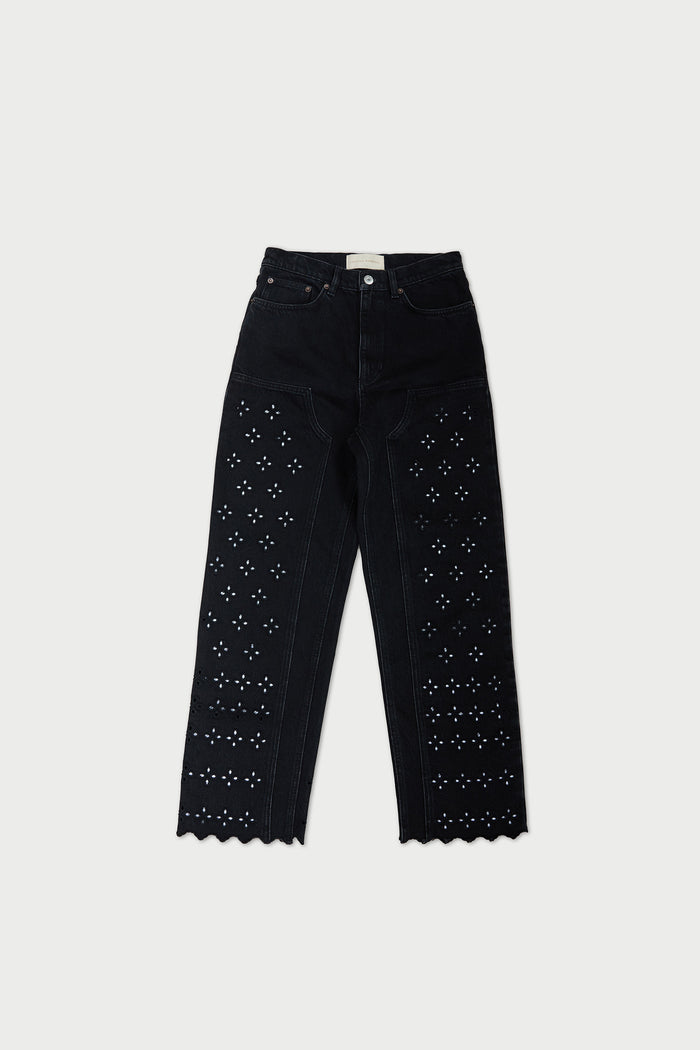 Demi Embroidered Pant in black denim.