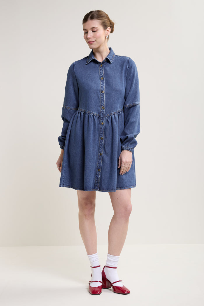 Denim-Effect Button-Down Dress - 7047