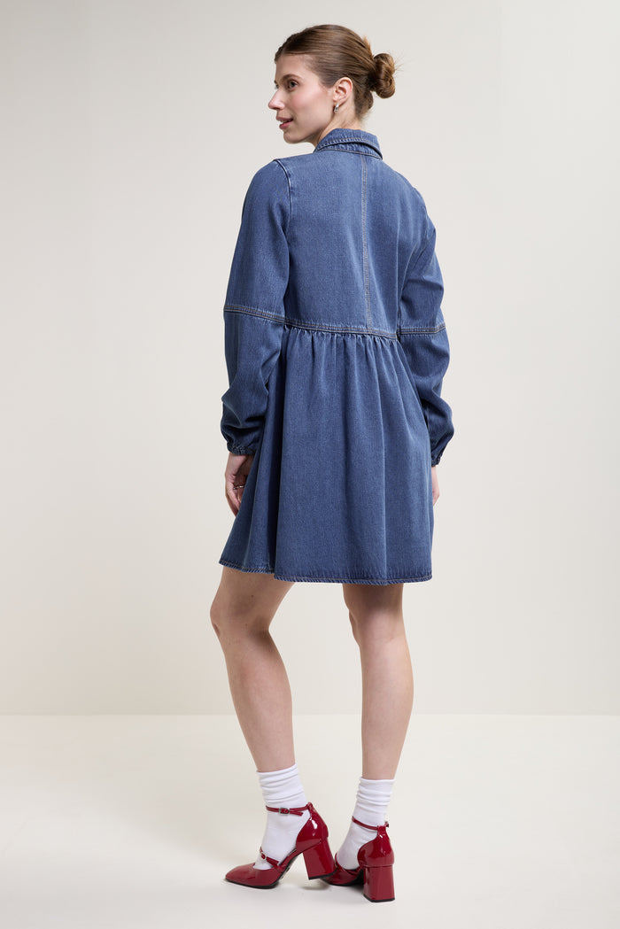 Denim-Effect Button-Down Dress - 7047