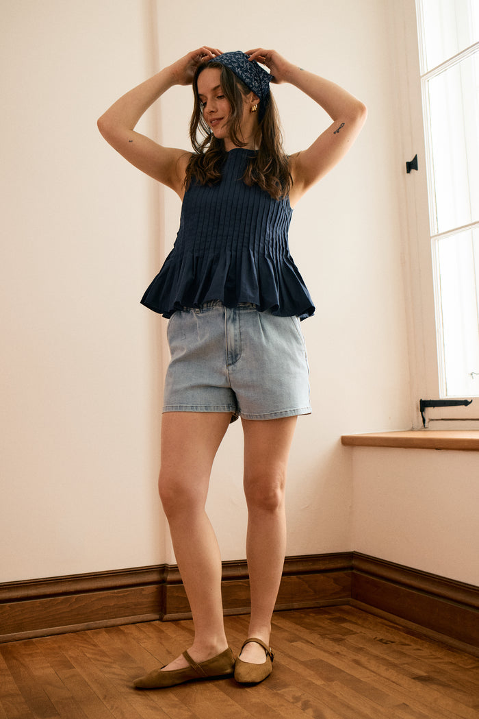 Denim Shorts with Elastic Waistband - 7051