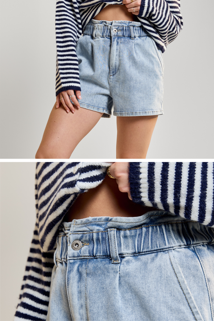 Denim Shorts with Elastic Waistband - 7051