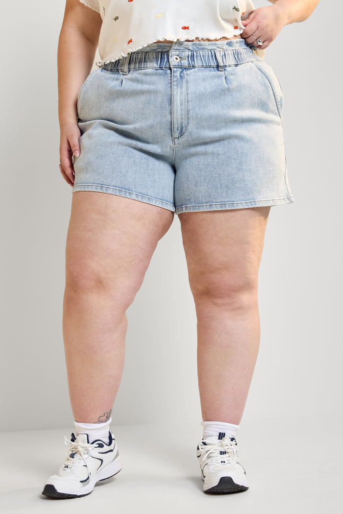 Denim Shorts with Elastic Waistband - 7051