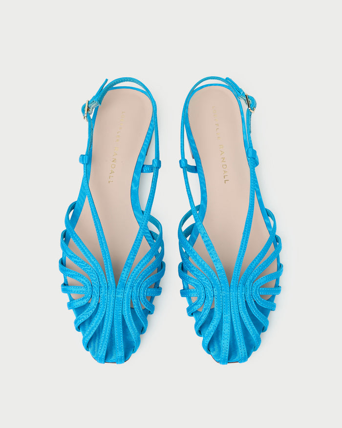 Devon Blue Moiré Slingback Sandal in blue moiré.