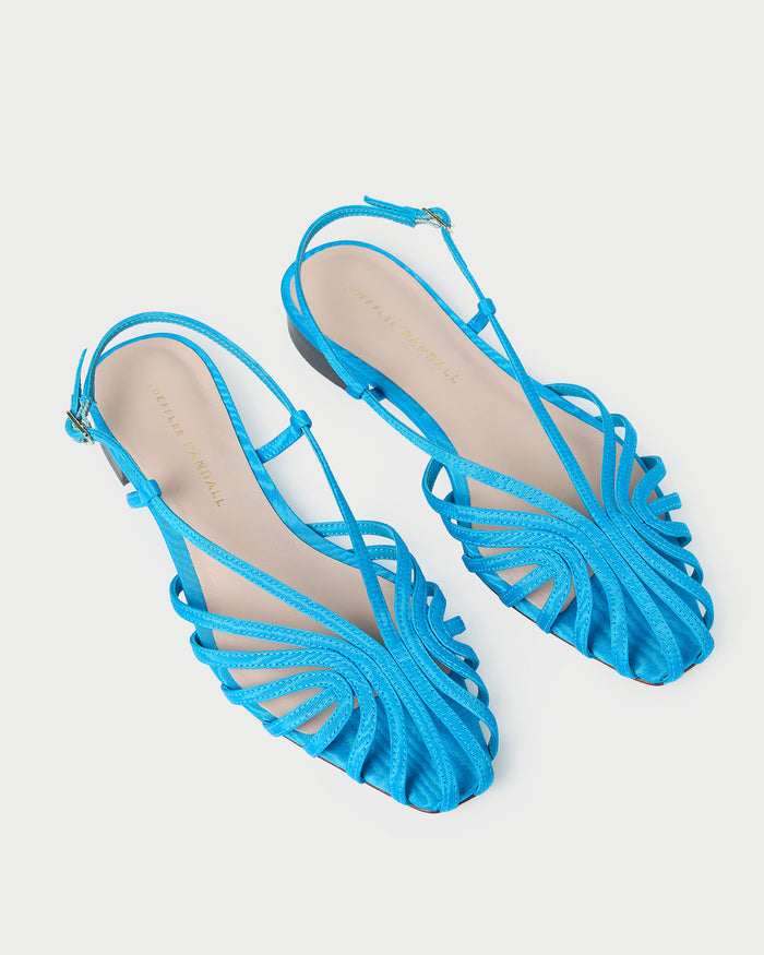 Devon Blue Moiré Slingback Sandal in blue moiré.