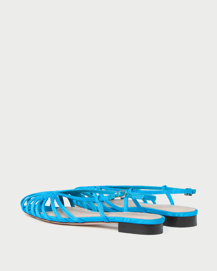 Devon Blue Moiré Slingback Sandal in blue moiré.