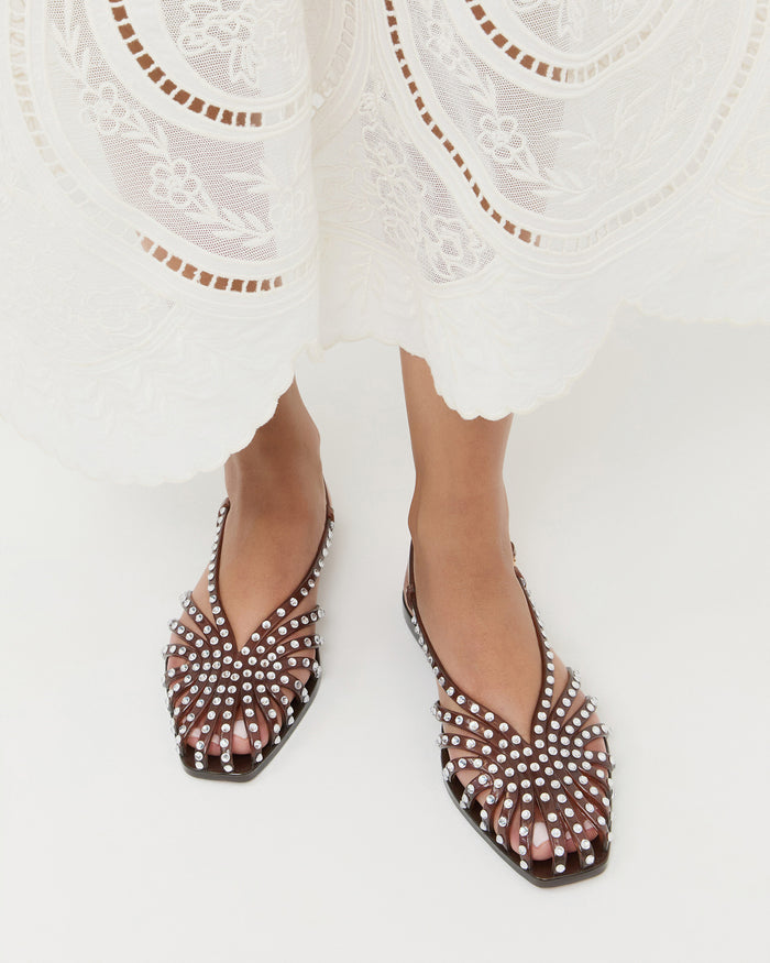 Devon Brown Jelly Slingback Sandal in brown jelly with crystal embellishments.