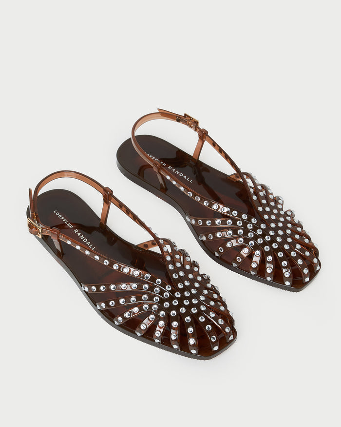 Devon Brown Jelly Slingback Sandal in brown jelly with crystal embellishments.