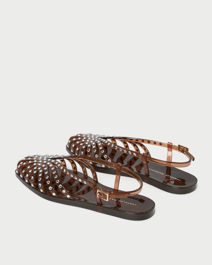 Devon Brown Jelly Slingback Sandal in brown jelly with crystal embellishments.