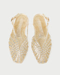 Devon Champagne Jelly Slingback Sandal in champagne jelly with crystal embellishments.