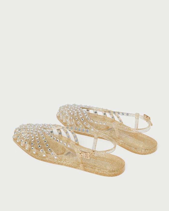 Devon Champagne Jelly Slingback Sandal in champagne jelly with crystal embellishments.