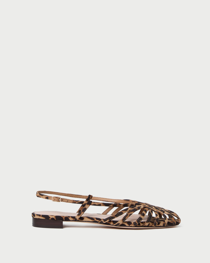 Devon Slingback Sandal in leopard faux suede.