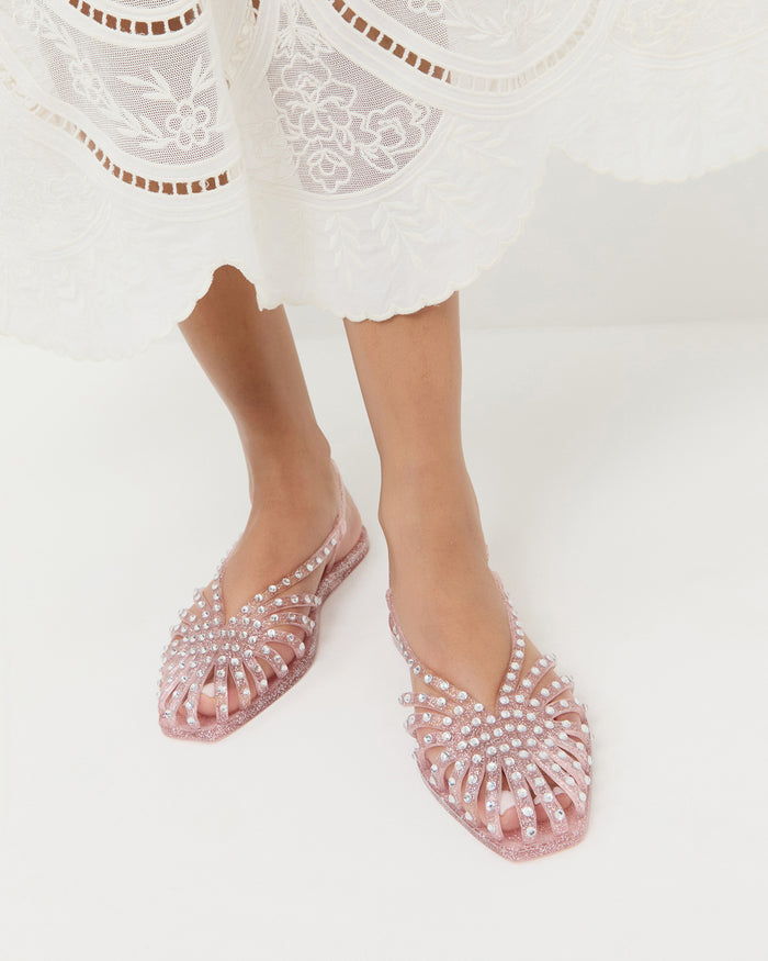 Devon Pink Jelly Slingback Sandal in pink jelly with crystal embellishments.