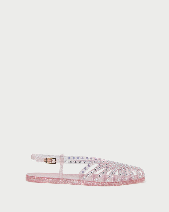 Devon Pink Jelly Slingback Sandal in pink jelly with crystal embellishments.