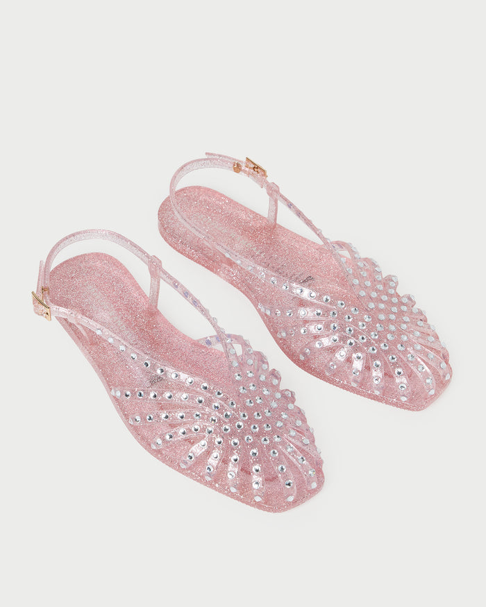 Devon Pink Jelly Slingback Sandal in pink jelly with crystal embellishments.