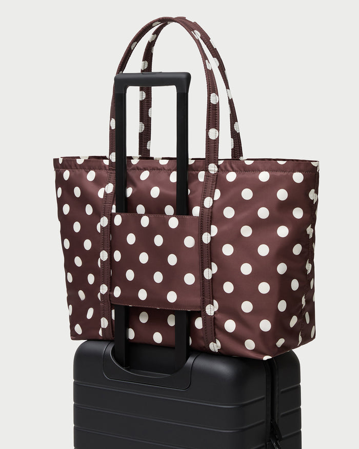 Dina Brown/Cream Travel Tote in brown and cream polka dot.