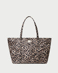 Dina Brown/Leopard Travel Tote in brushed leopard nylon.