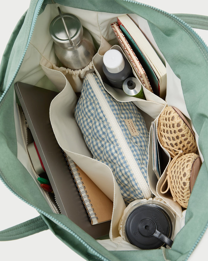 Dina Sage Travel Tote in sage green nylon.
