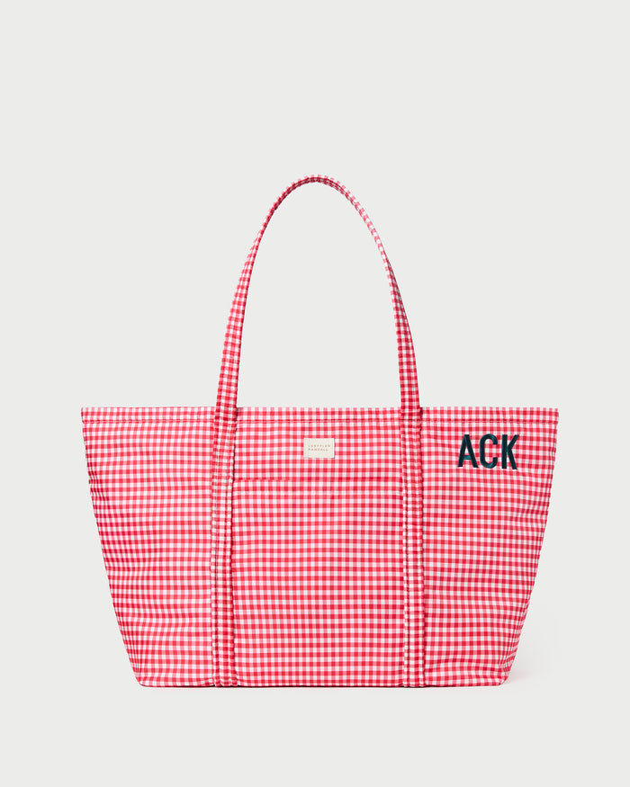 Dina Red Gingham Embroidered Tote