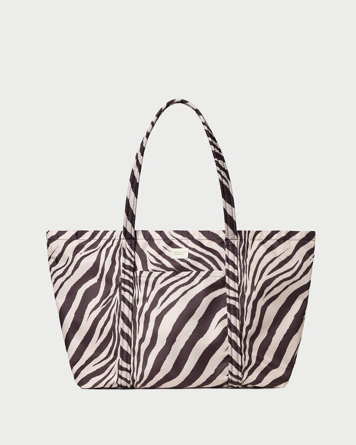 Dina Zebra Travel Tote in zebra print nylon.