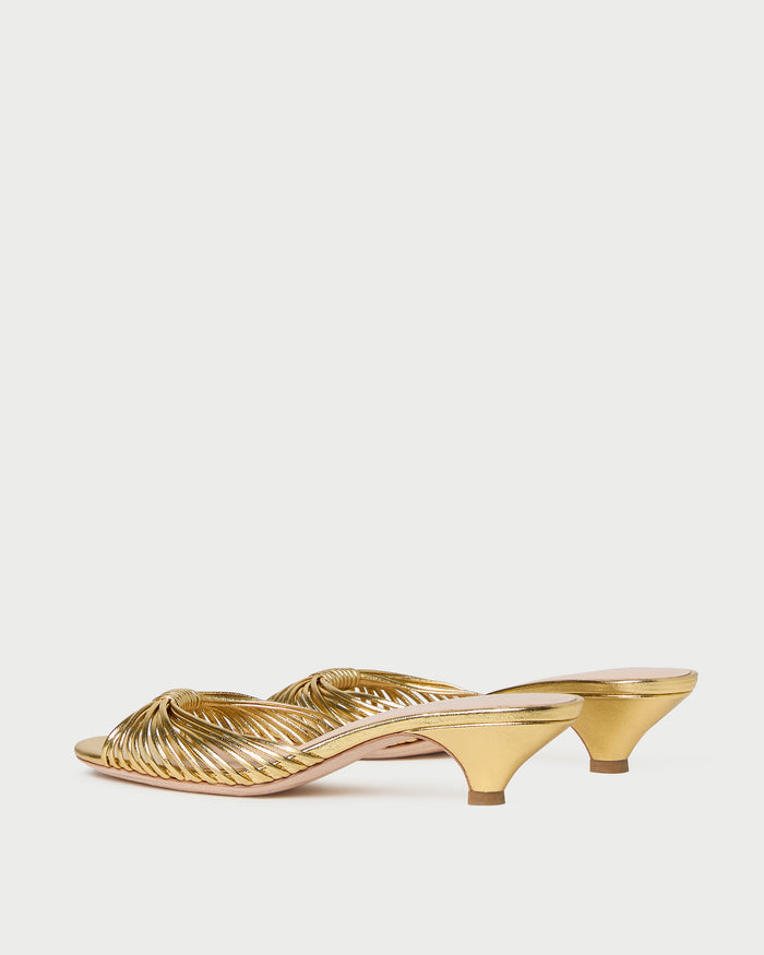 Dixie Gold Leather Kitten Heel in gold metallic leather.