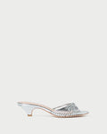 Dixie Silver Leather Kitten Heel in silver metallic leather.