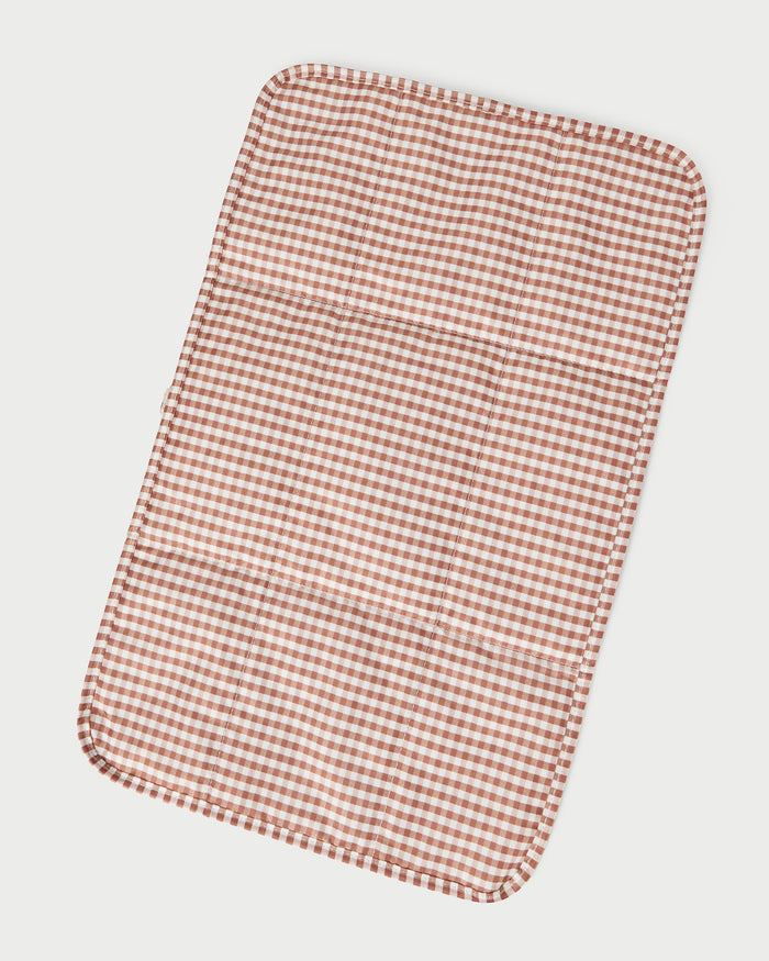 Dottie Brown Gingham Changing Pad in brown gingham nylon.