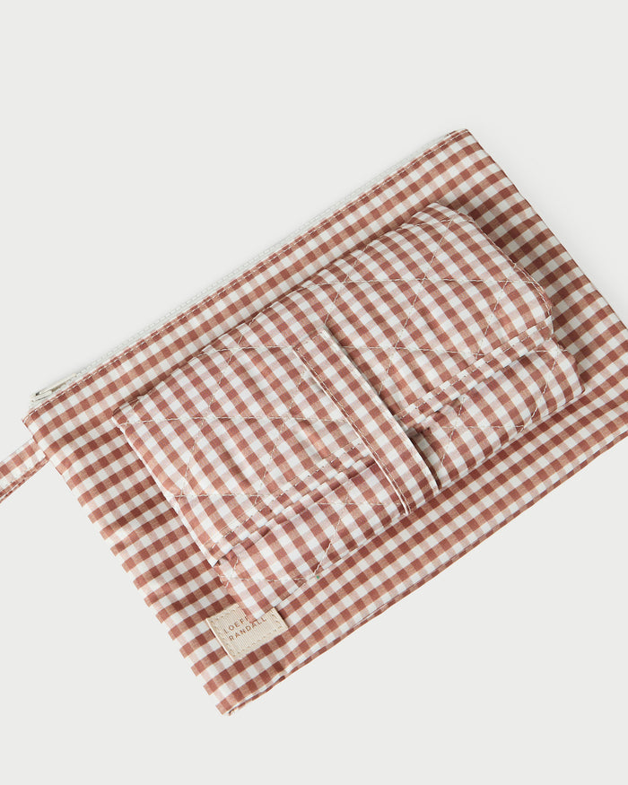 Dottie Brown Gingham Changing Pad in brown gingham nylon.