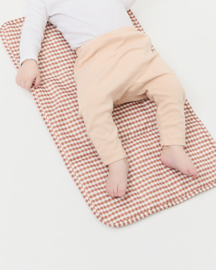 Dottie Brown Gingham Changing Pad in brown gingham nylon.