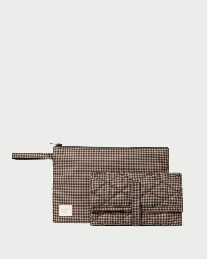 Dottie Brown/Black Check Changing Pad in brown/black check nylon.