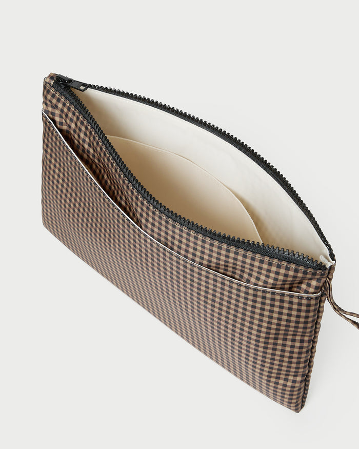 Dottie Brown/Black Check Changing Pad in brown/black check nylon.