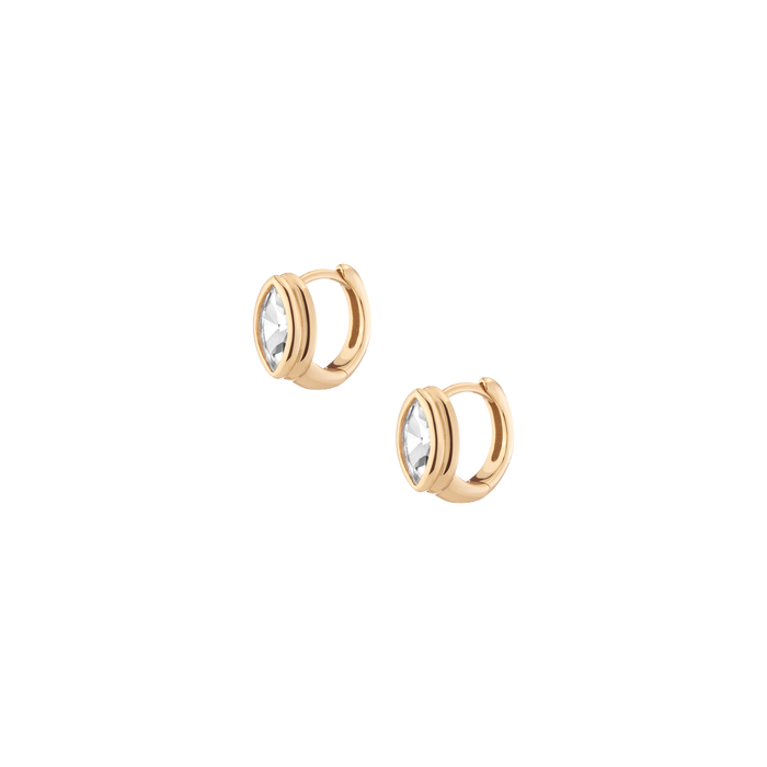 Double Bezel Marquise Lab Grown White Sapphire Huggie Earrings Vermeil Yellow Gold First