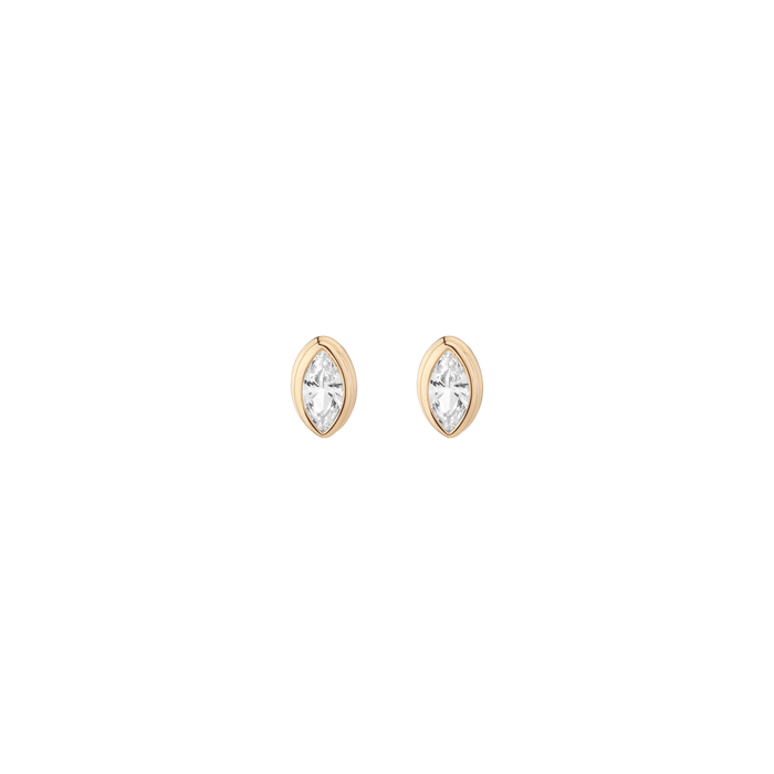 Double Bezel Marquise Lab Grown White Sapphire Huggie Earrings Vermeil Yellow Gold
