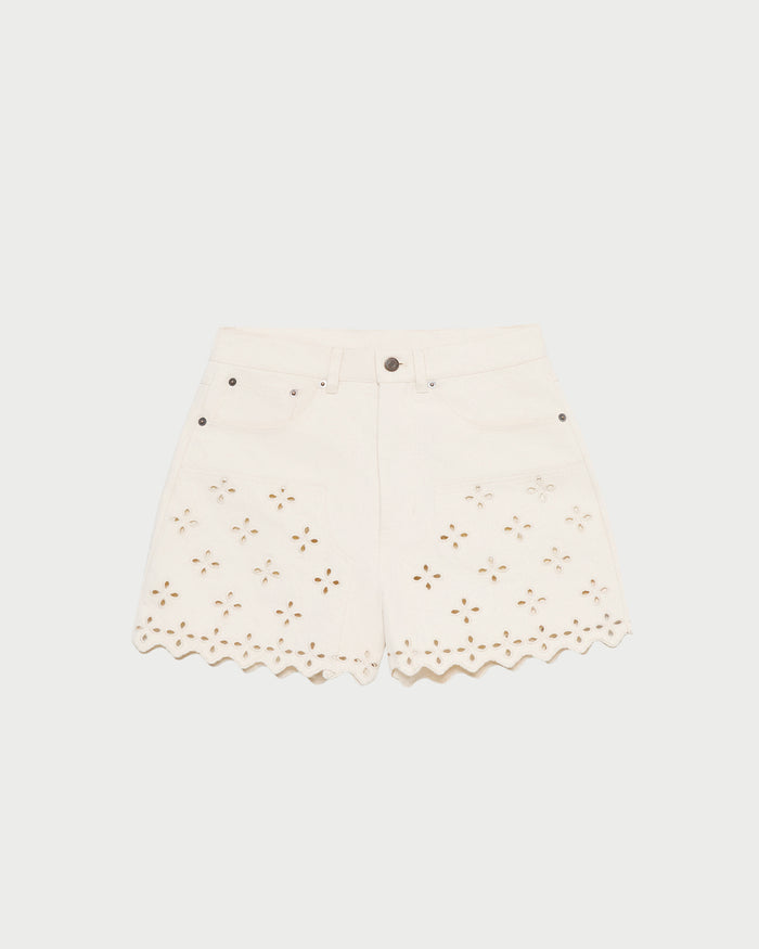 Dover Embroidered Short in natural denim.
