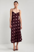 Draped Neckline Polka Dot Dress - 2234