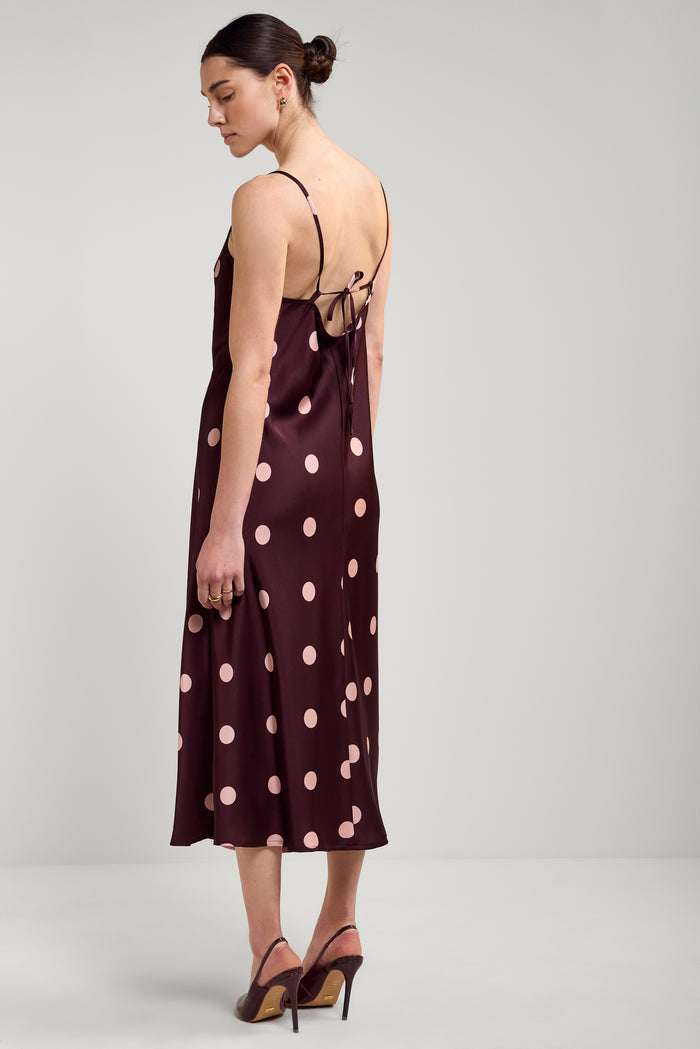 Draped Neckline Polka Dot Dress - 2234