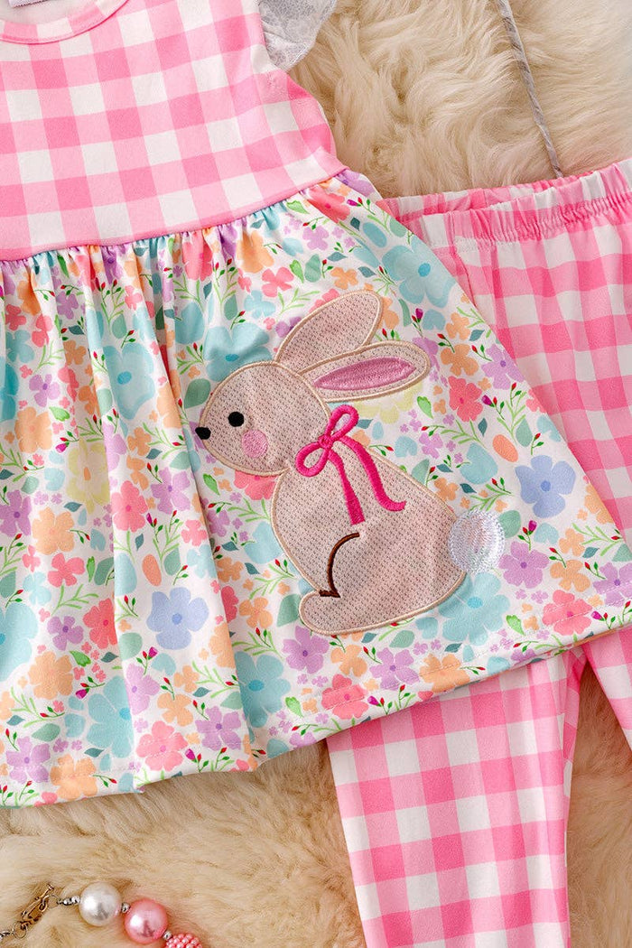 Easter bunny applique tunic & gingham leggings. OFG50193