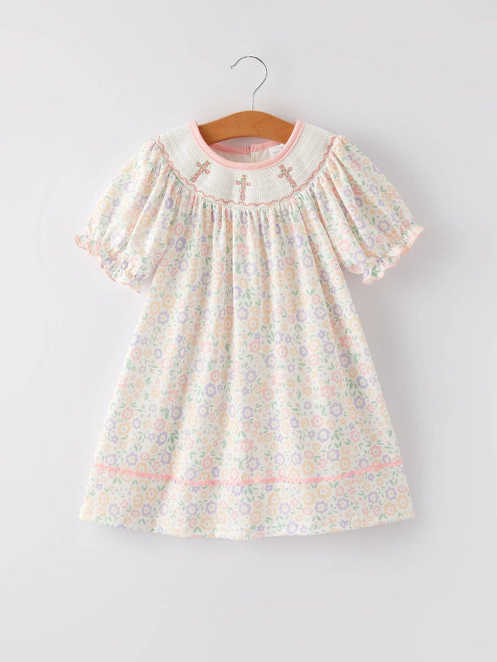 Easter Cross Smocking Embroidery Colorful Dress