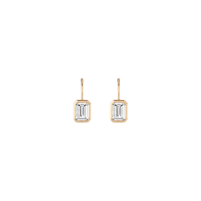 Emerald Lab Grown White Sapphire Bezel Drop Earrings Vermeil Yellow Gold First