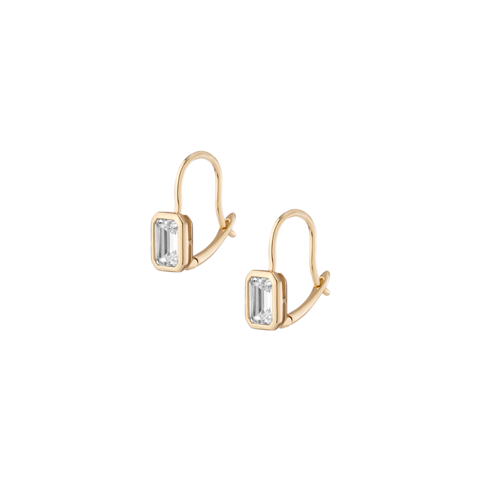 Emerald Lab Grown White Sapphire Bezel Drop Earrings Vermeil Yellow Gold