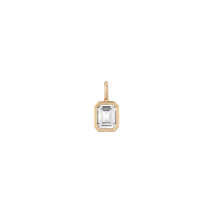 Emerald Lab Grown White Sapphire Bezel Pendant Vermeil Yellow Gold First